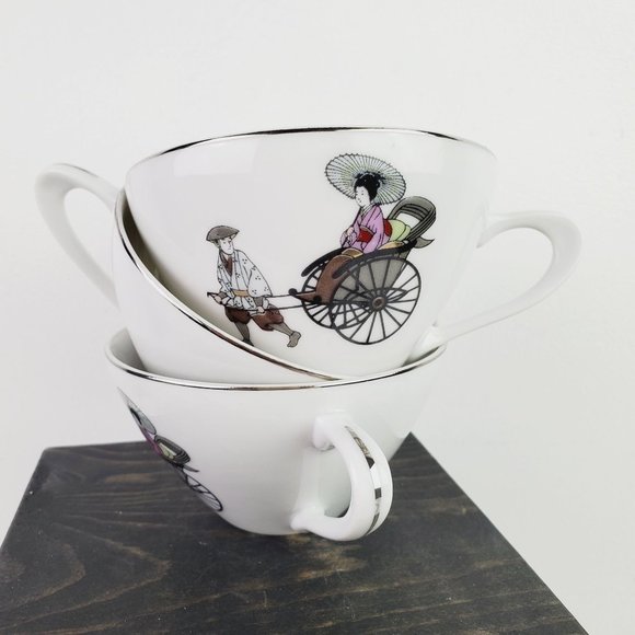 Arita China Japan Porcelain Tea Set, Woman Man Rickshaw 13 pc Set - Picture 4 of 8